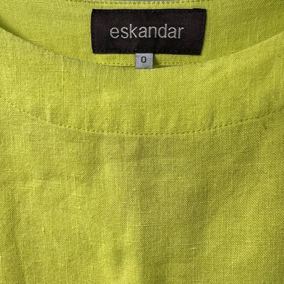 ESKANDAR Long Beachy Dress Short Sleeve Tunic Sz 0 Green Lemon 100% Woven Linen - Picture 4 of 6